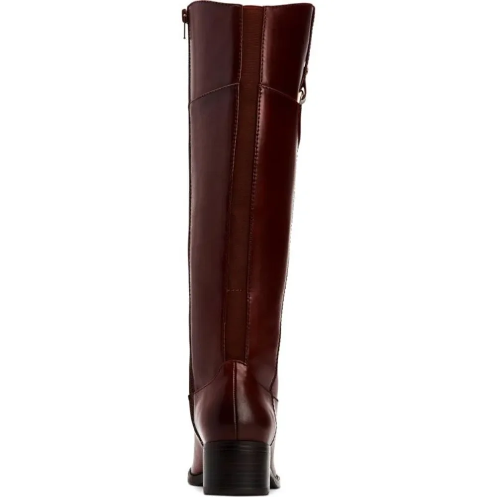 ALFANI Womens Brown Trim Bexleyy Round Toe Block Heel Leather Riding Boot 6 M WC - Picture 3 of 4